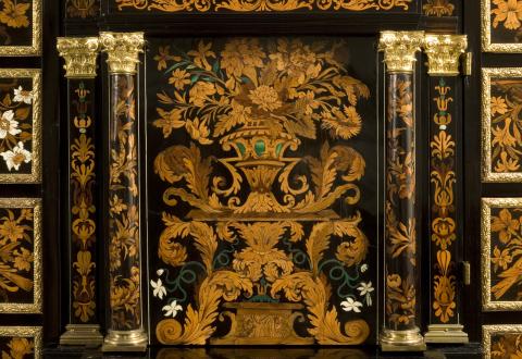 Cabinet ivory, ebony, walnut, wood (detail)