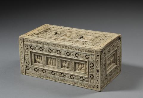 "Rosette"-case with profane depictions, bone, ivory and wood