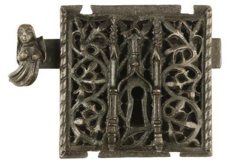 Lock with orbevoie with a bolt decorated with a figure of an angel, iron