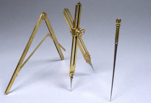 Drawing instruments, gilt brass and steel