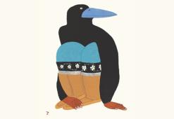 gravure sur pierre Inuit, représente un homme-corbeau