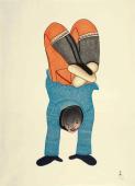 Shuvinai Ashoona, Handstand, 2010, gravure sur pierre et pochoir sur papier, Kinngait (Cape Dorset), Nunavut