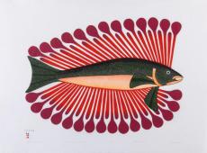 Kenojuak Ashevak, Decorative char (2004), stonecut and stencil, Kinngait (Cape Dorset), Nunavut