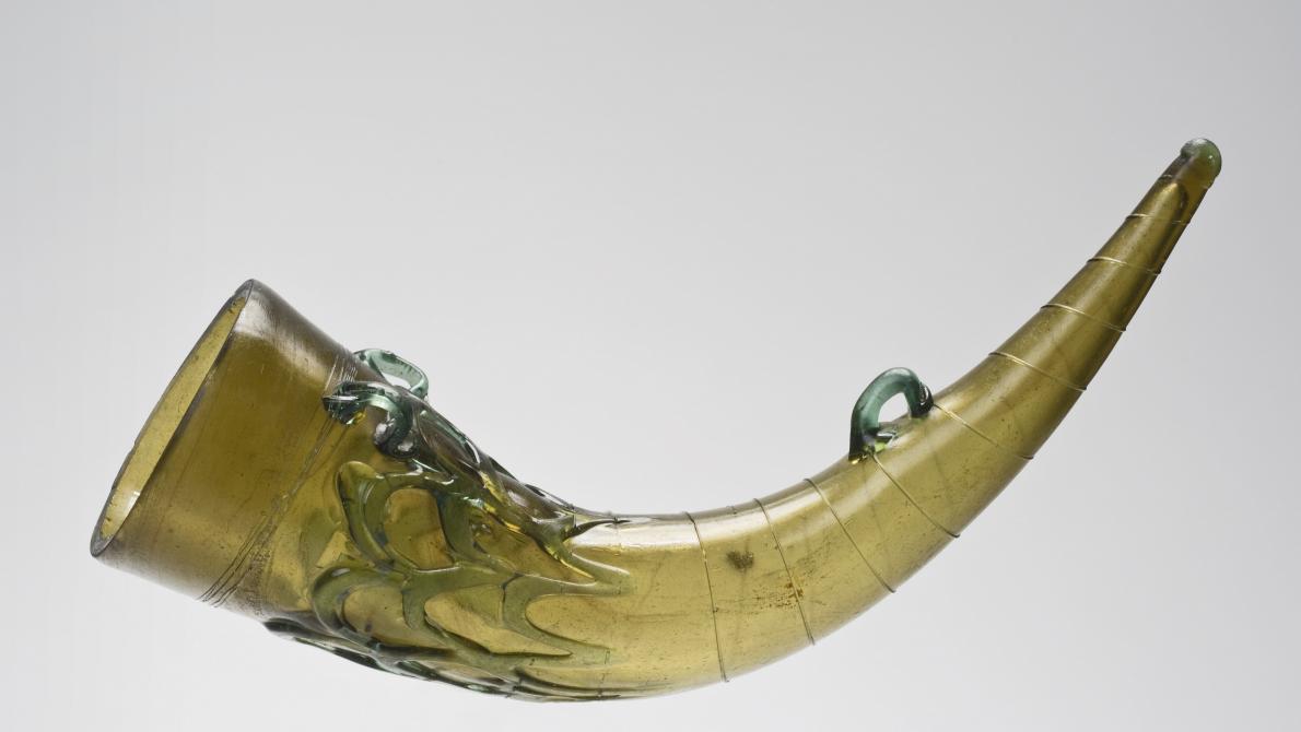 Medieval glass drinking horn