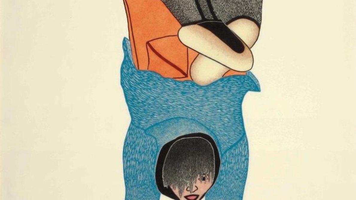 Shuvinai Ashoona, Handstand, 2010, stone engraving and stencil on paper, Kinngait (Cape Dorset), Nunavut