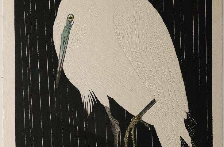 Japanese print Egret in Rain