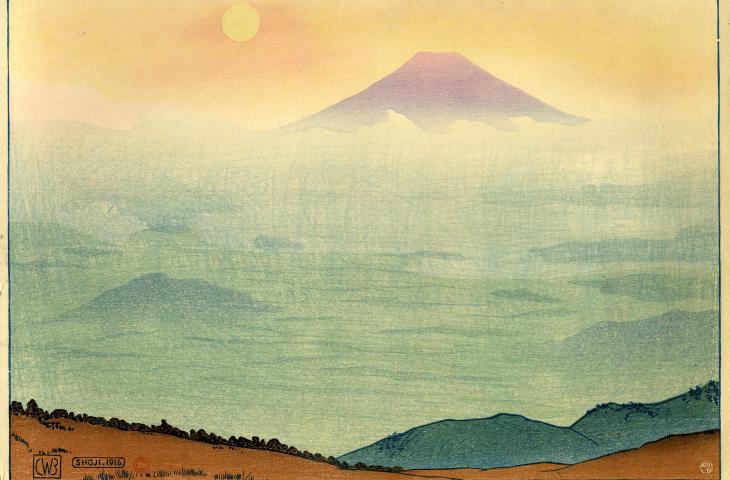 Japanese print Mount Fuji Seen from Lake Shōji