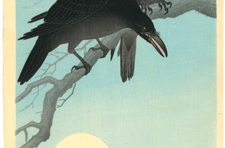 Japanese print Crows in Moonlight