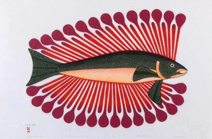 Kenojuak Ashevak, Decorative Char, 2004, stone engraving and stencil