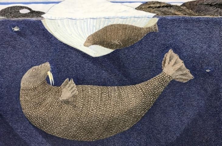 Johnny Pootoogook, Walrus and sharks, 2019